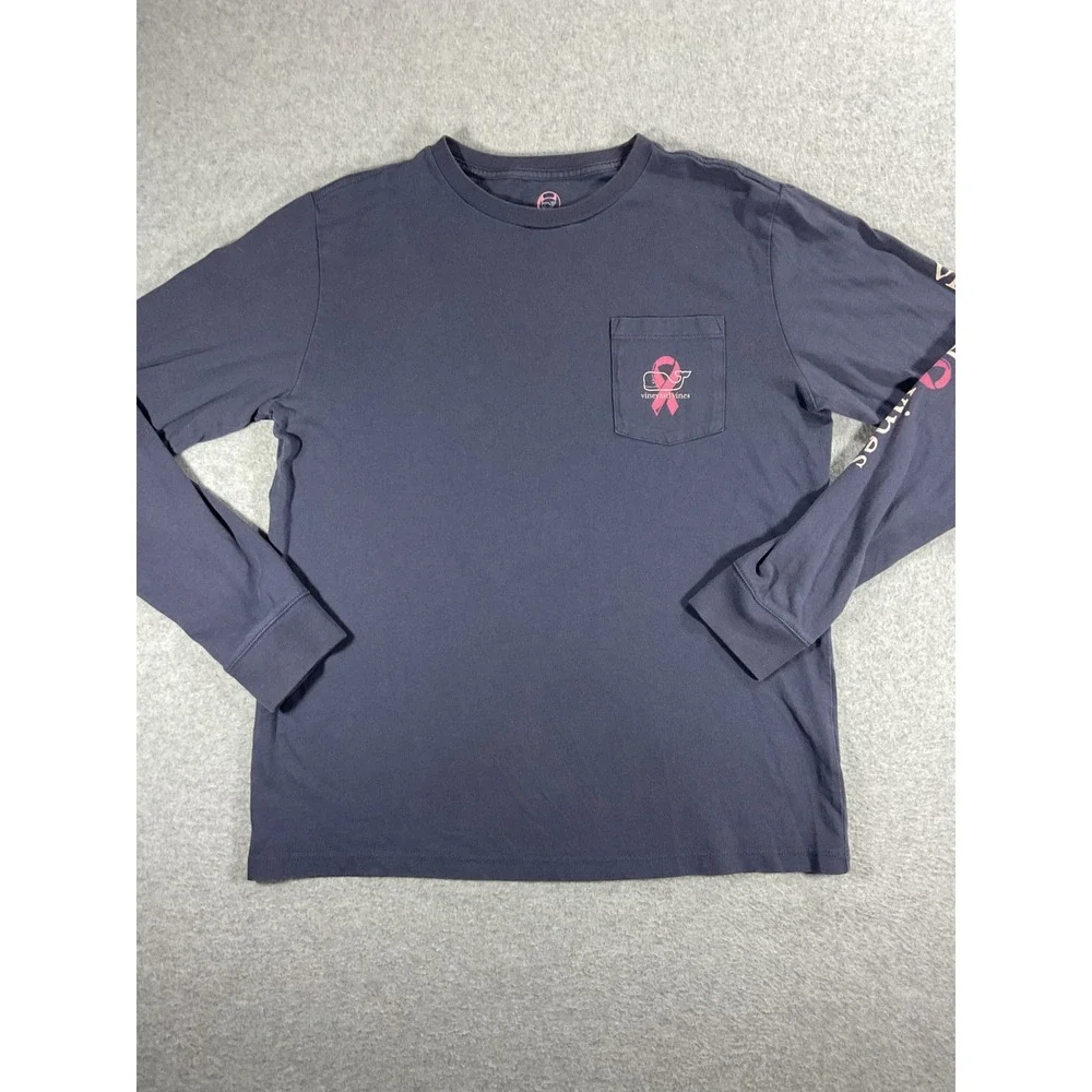 Vineyard Vines Kids Large Navy Pink Ribbon Breast Cancer Awareness LS 1672